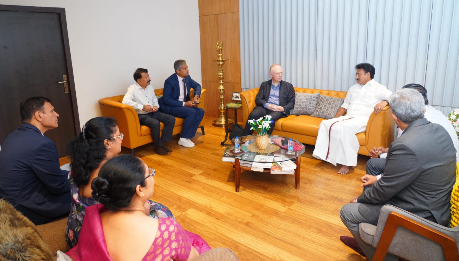 In discussion with Education Minister, Mr.Anbil Mahesh and Cambridge International Education CEO, Mr. Peter Philips and other leadership teams